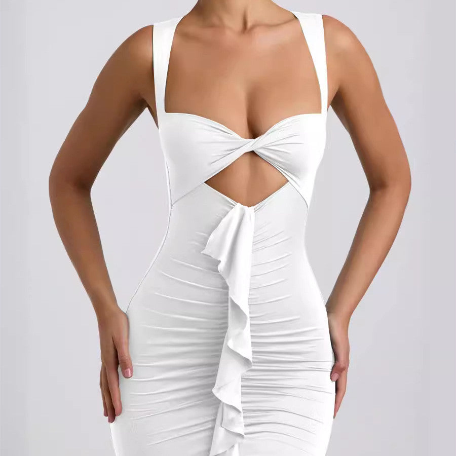 Women's Pleated Ribbon Dress Slim Fit
