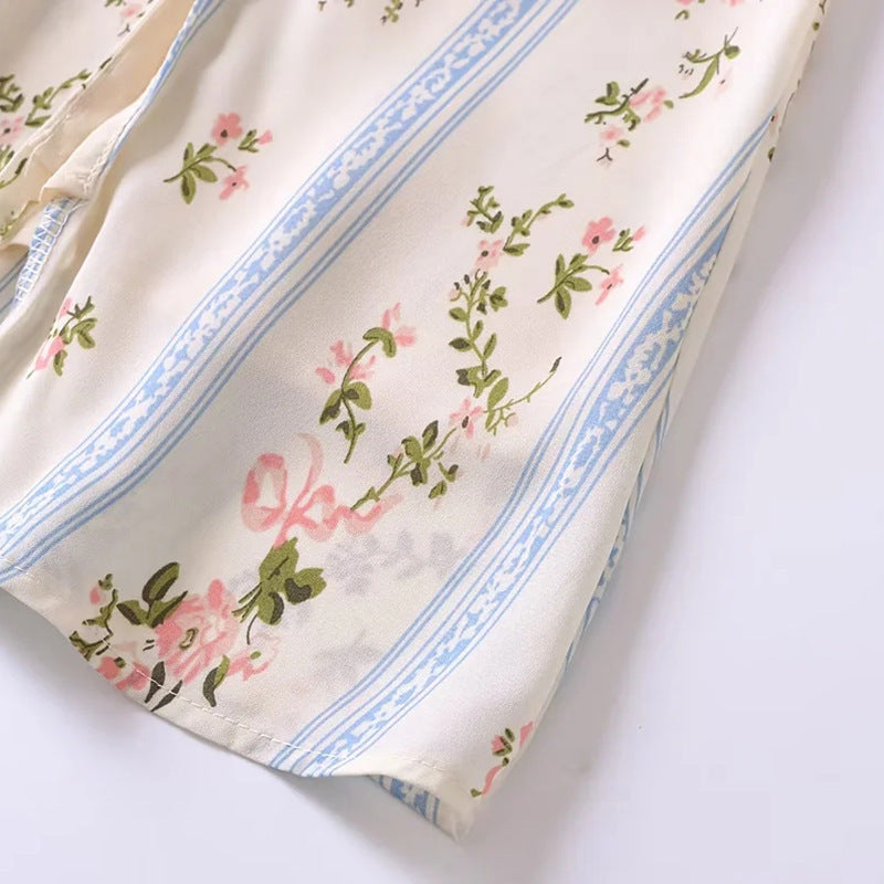 Floral Print Slim Fit Side Split Tied Dress