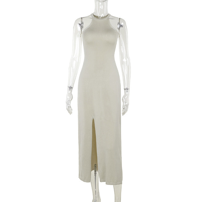 Fashion Halter Split Wool Dress Women