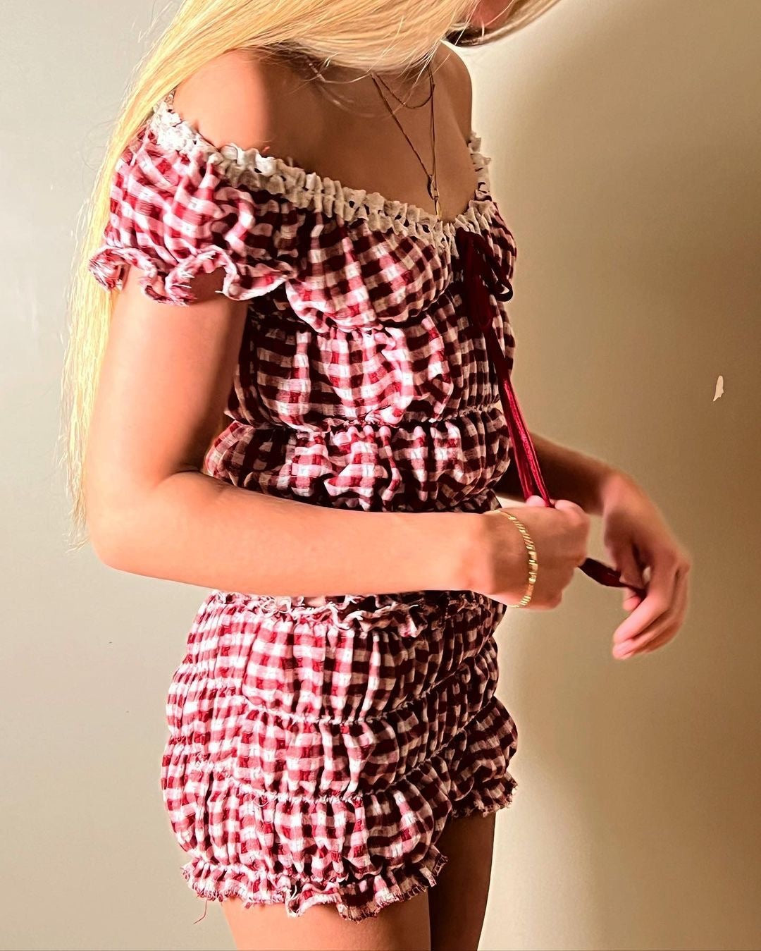 Women's Pleated Lace-up Short-sleeved Shorts Casual Suit