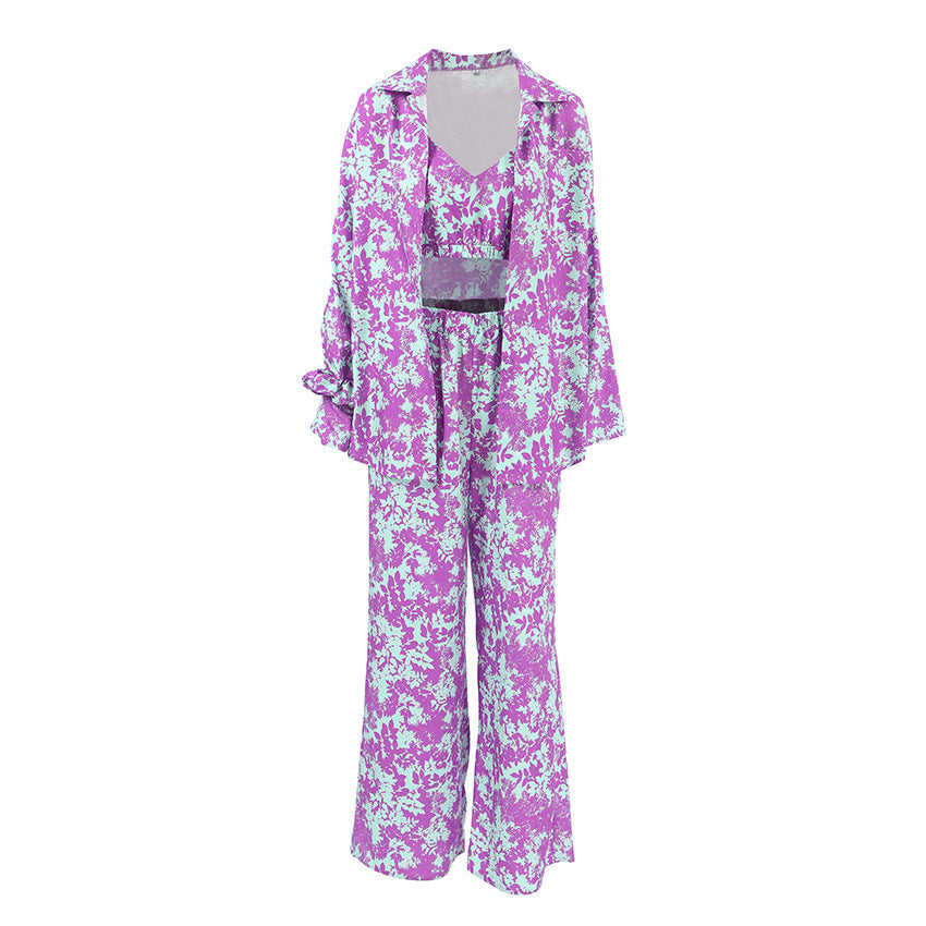 Printed Long-sleeved Underwear And Trousers Three-piece Set