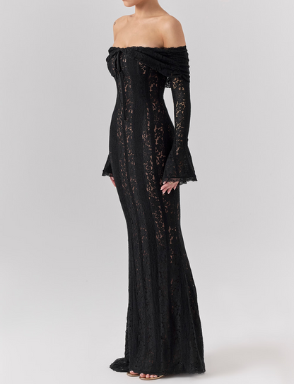 Black Bodycon Long Sleeve Lace Maxi Dress