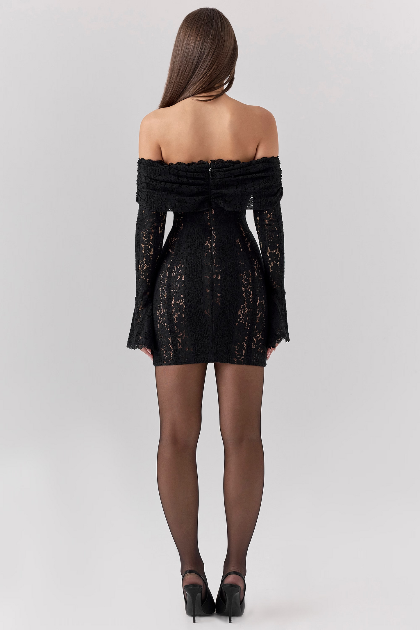 Black Lace Bodycon Long Sleeve Mini Dress