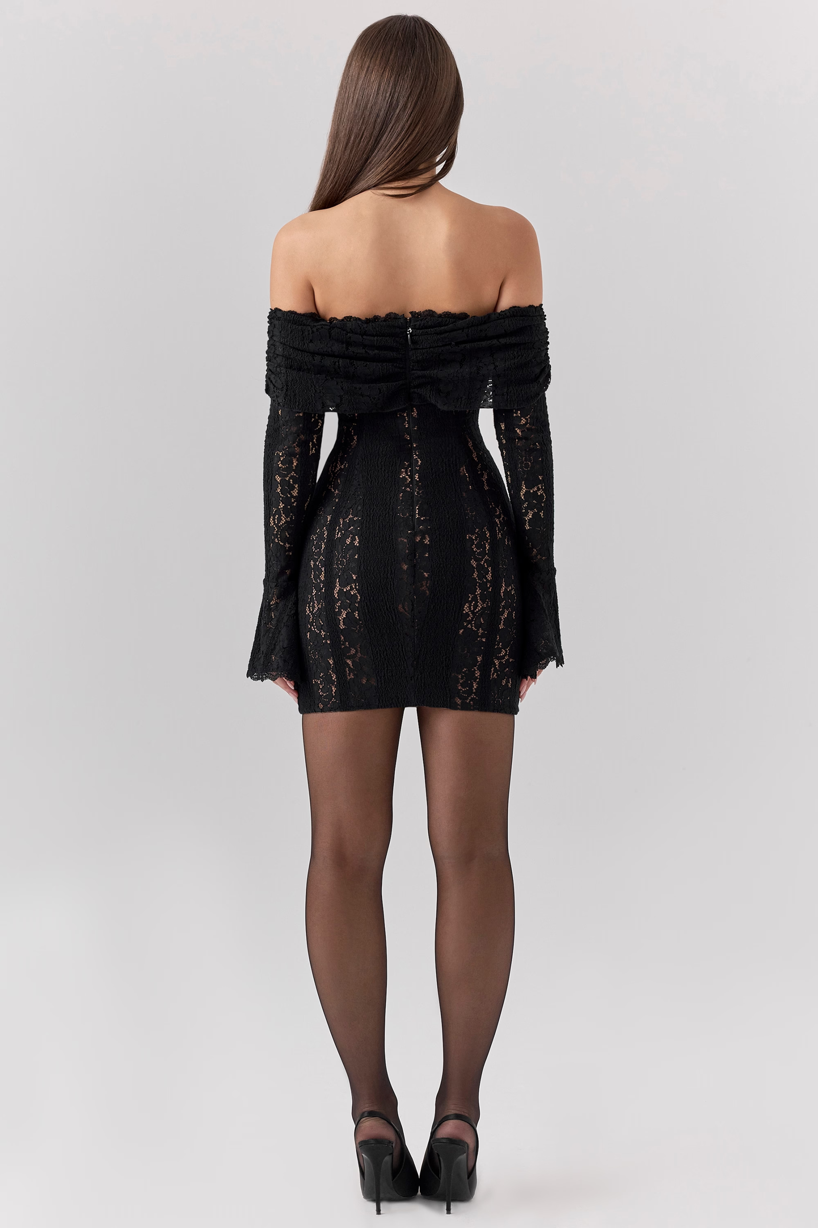 Black Lace Bodycon Long Sleeve Mini Dress