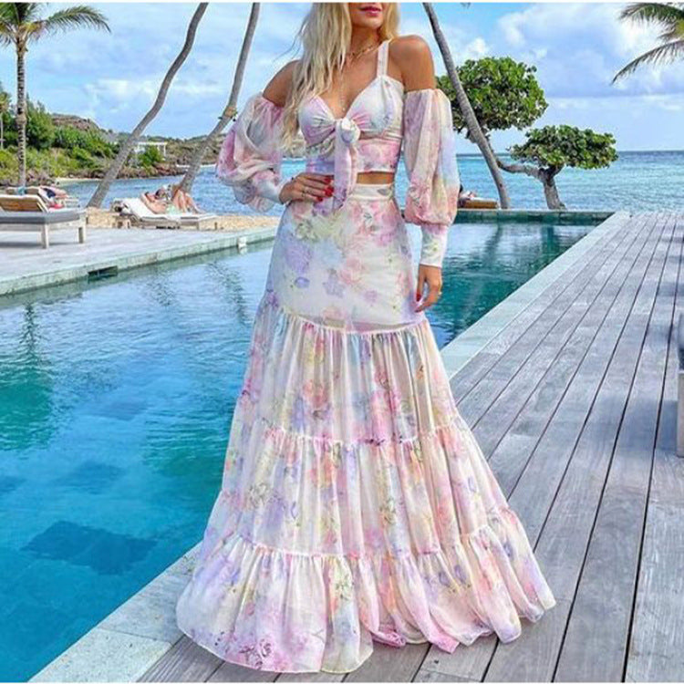 Slim Waist Printed Suspender Dress