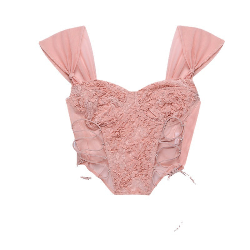 Pure Desire Lace Pattern Perspective Shows Thin Sexy Waist Fashion Top