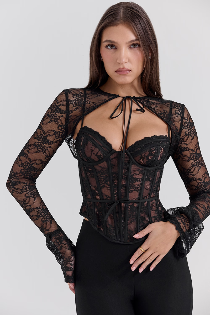 Black Lace Floral Top