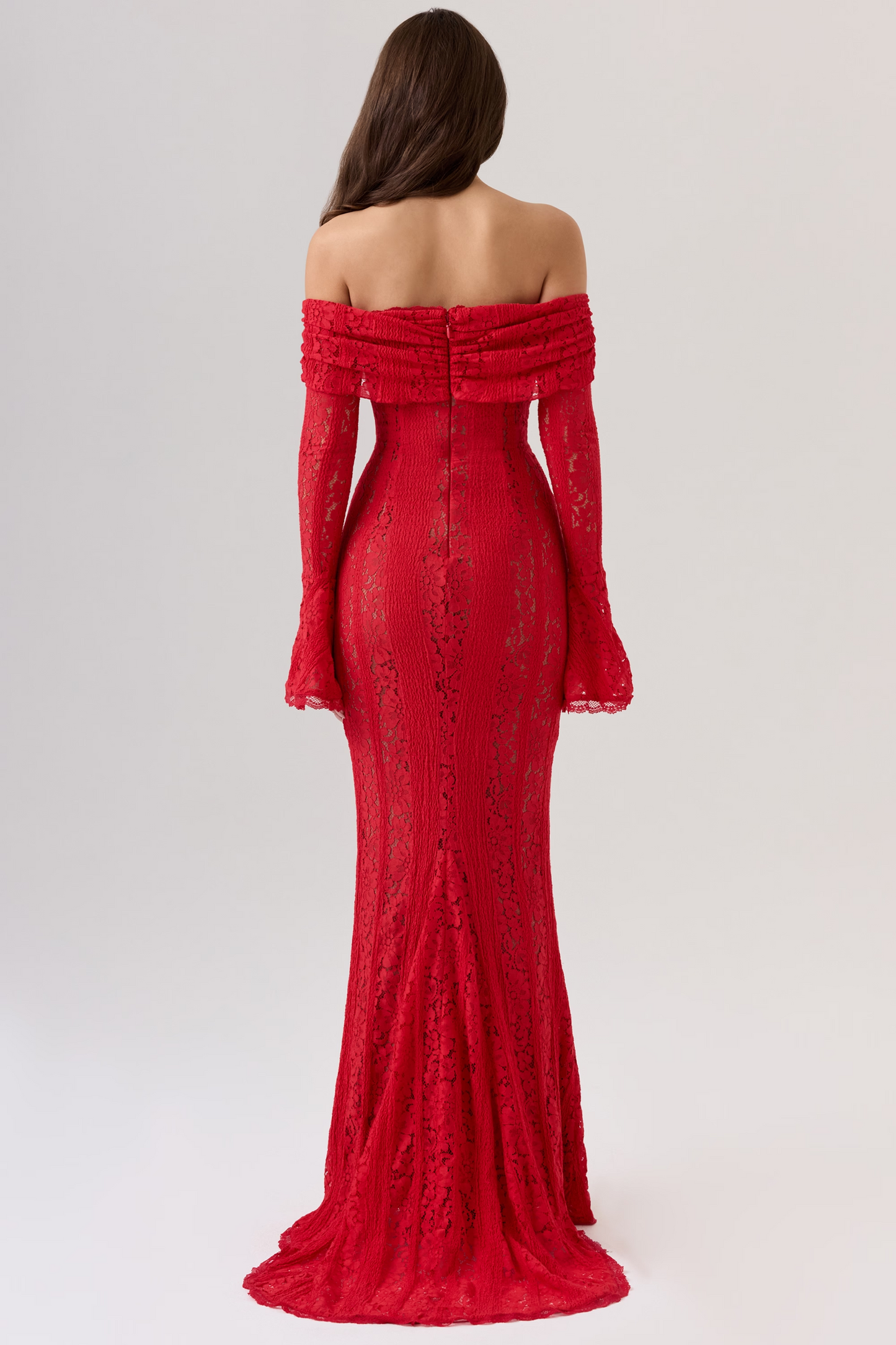 Red Bodycon Long Sleeve Lace Maxi Dress