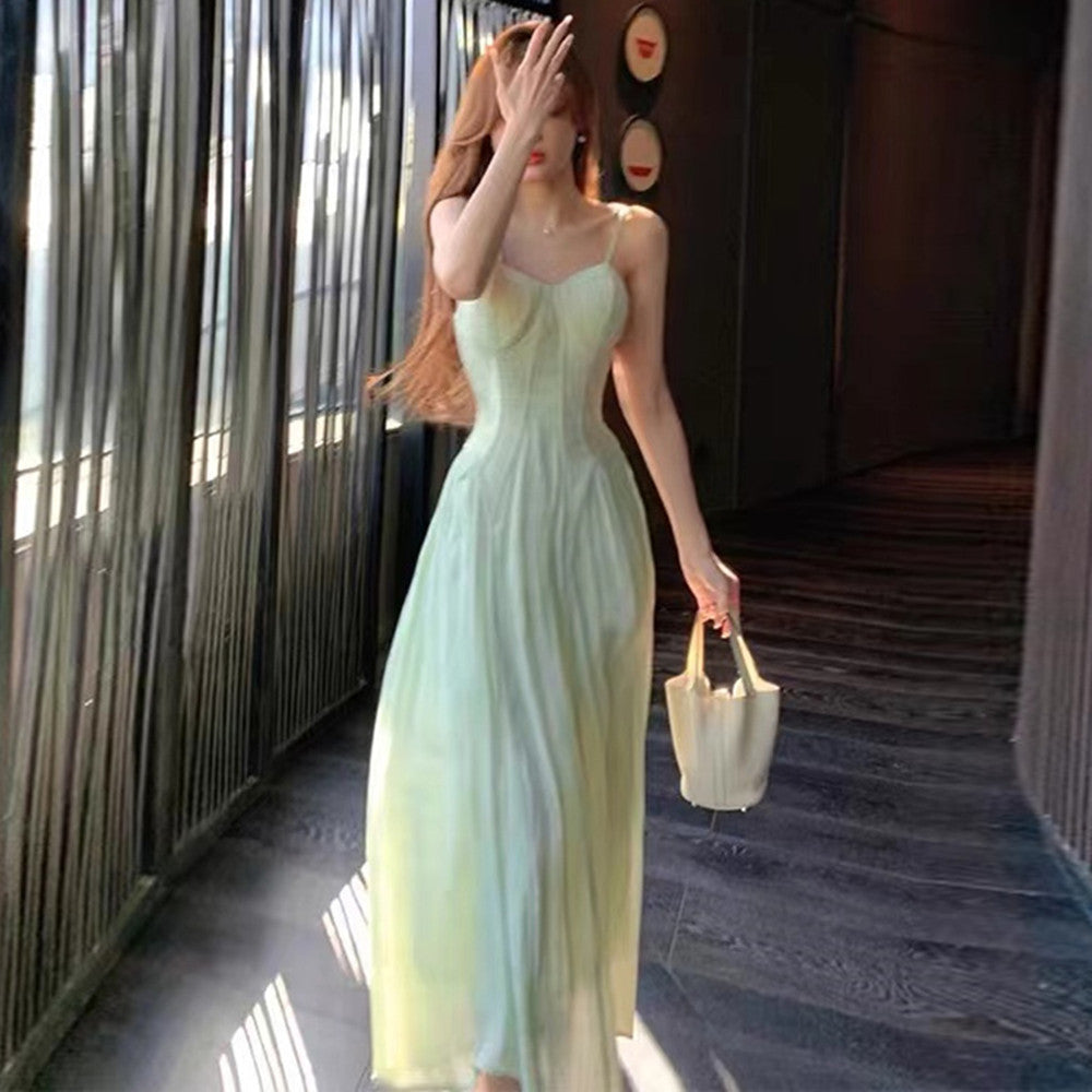 Women's High-end Green Suspender Dress