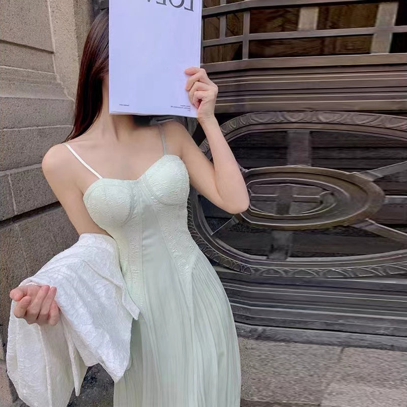 Women's High-end Green Suspender Dress