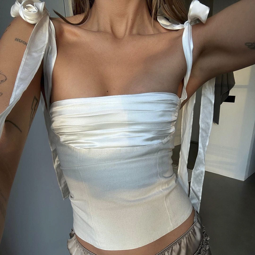 Bow Shoulder Strap Midriff-baring Top