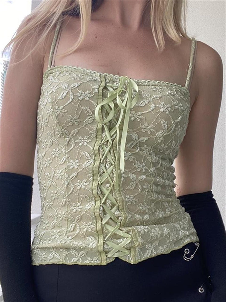 Small Sling Lace Stitching Tied Top