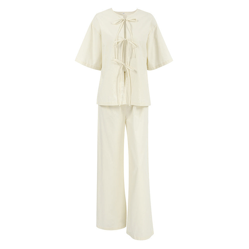 Pure Cotton Tied Fashion Suit Niche Apricot Simple