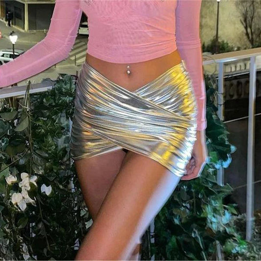 Pu Leather Wrap Mini Skirt Skirt
