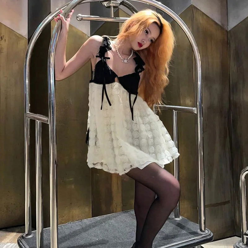 Apricot See Through Lace Mini Dress