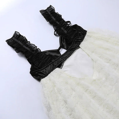 Apricot See Through Lace Mini Dress