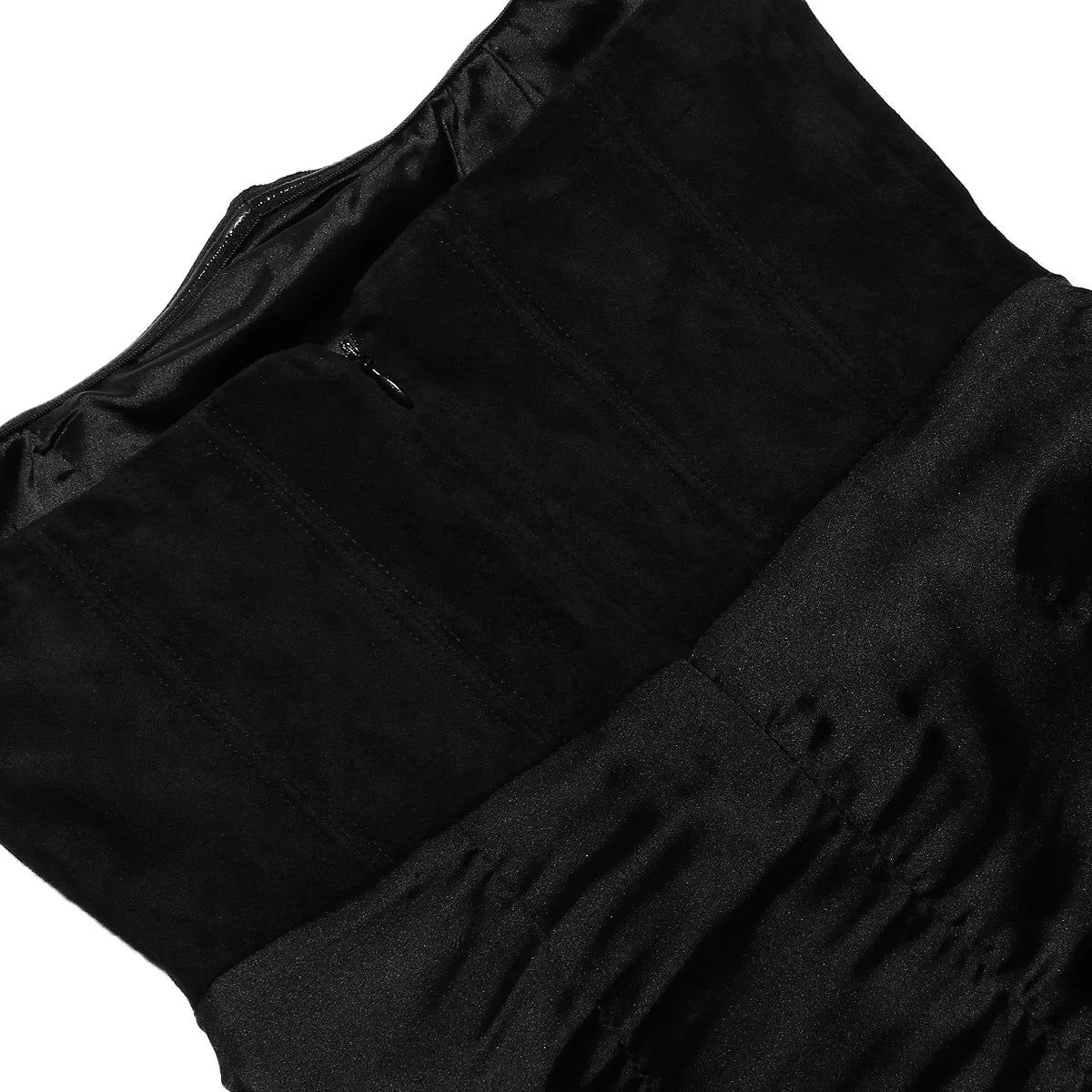 Black Corset Velvet Satin Midi Dress
