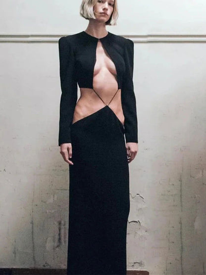 Black Cut Out Low Waist Maxi Dress