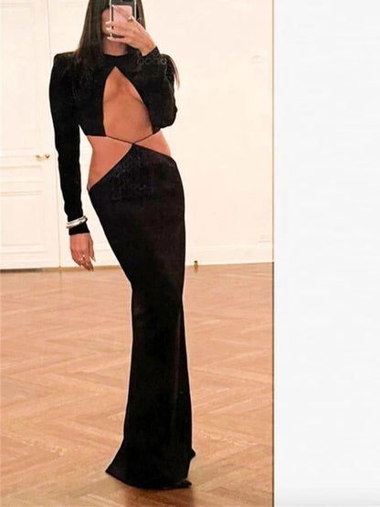 Black Cut Out Low Waist Maxi Dress