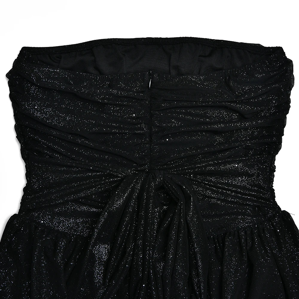 Black Glitter Silk Shiny Mini Dress