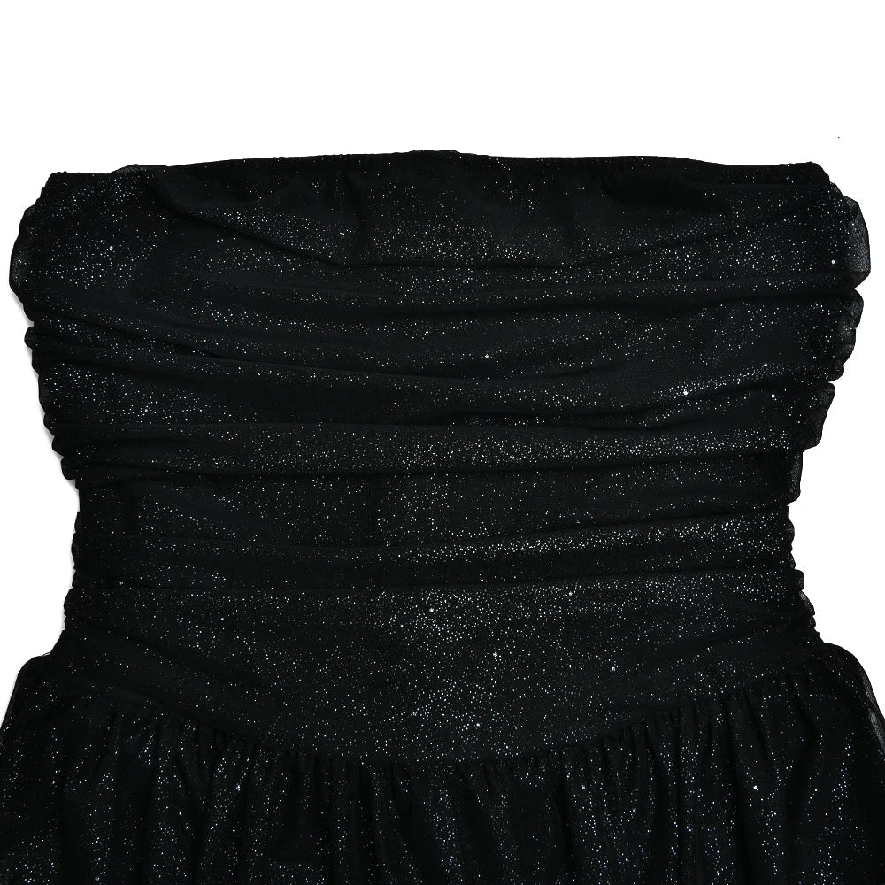 Black Glitter Silk Shiny Mini Dress