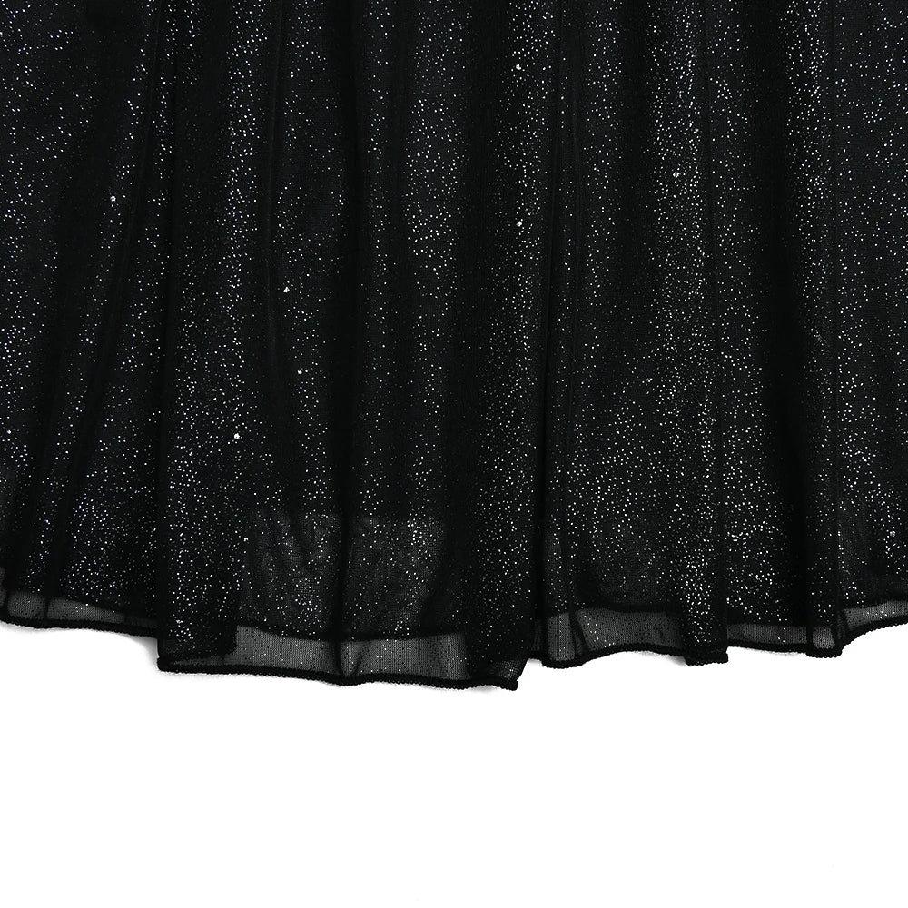 Black Glitter Silk Shiny Mini Dress