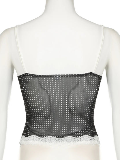 Black Lace Sheer Top with Polka Dots
