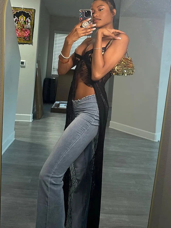 Black Leopard Mesh Ruffles Top
