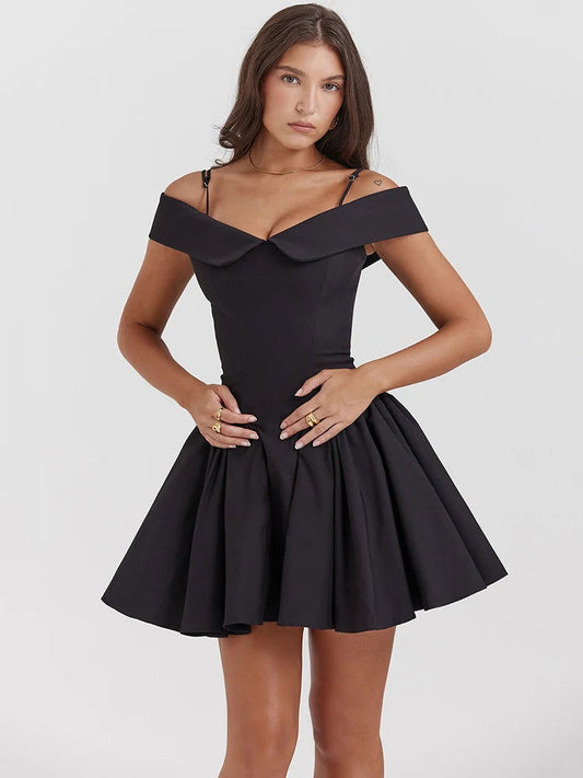 Black Off Shoulder Backless Mini Dress