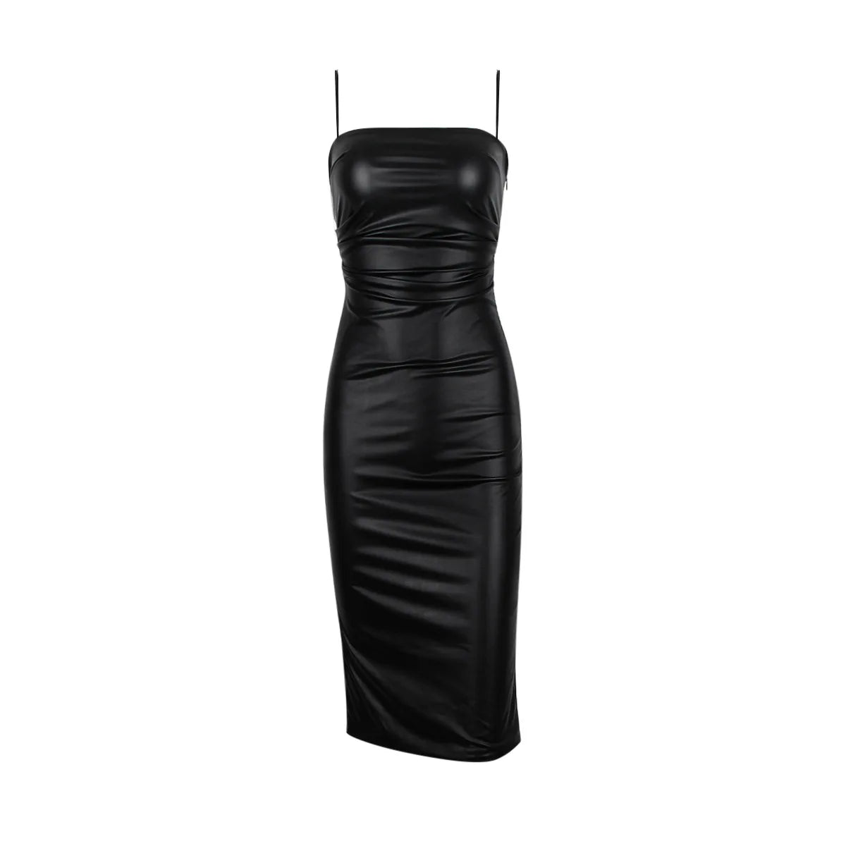 Black Pu Backless Bodycon Midi Dress