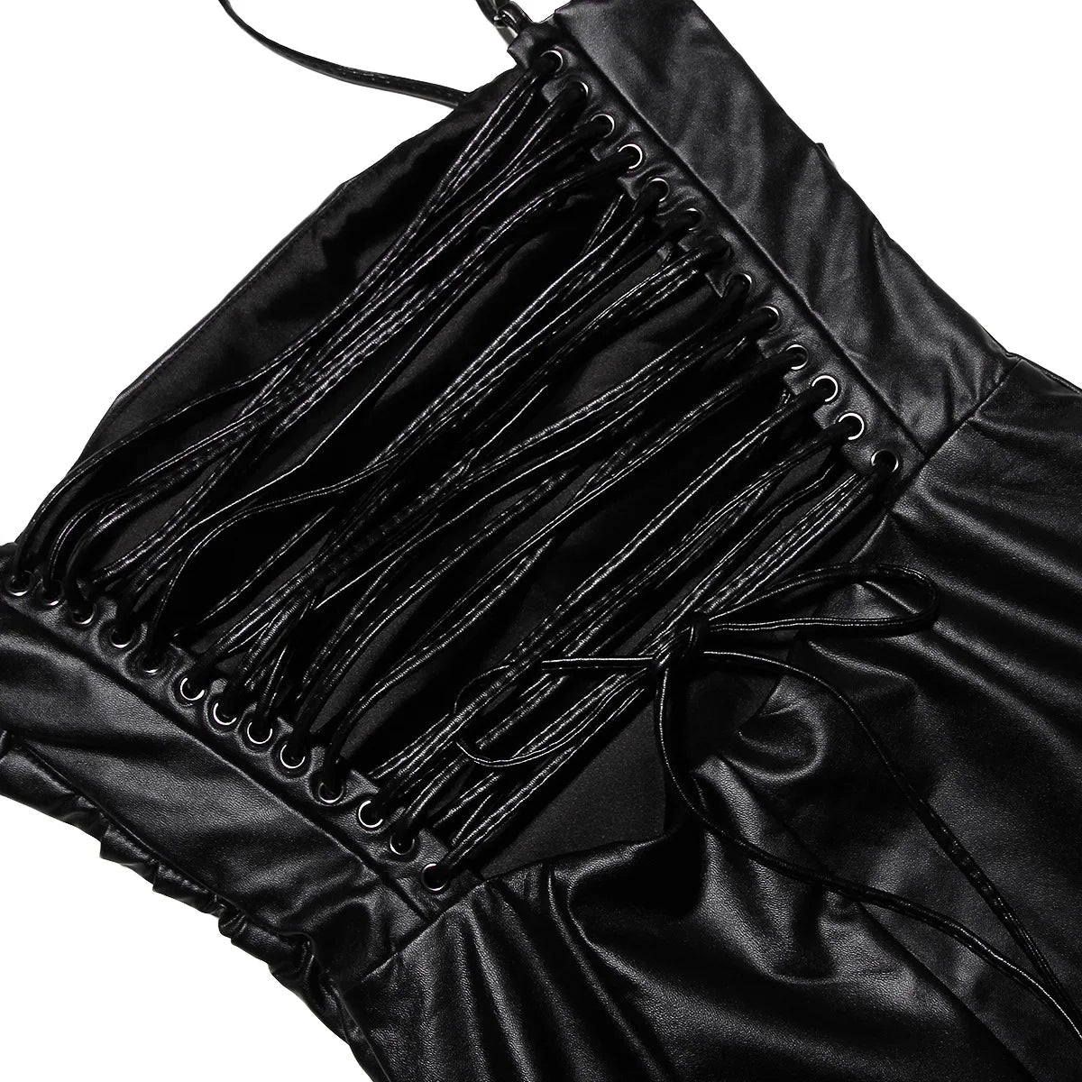 Black Pu Backless Bodycon Midi Dress