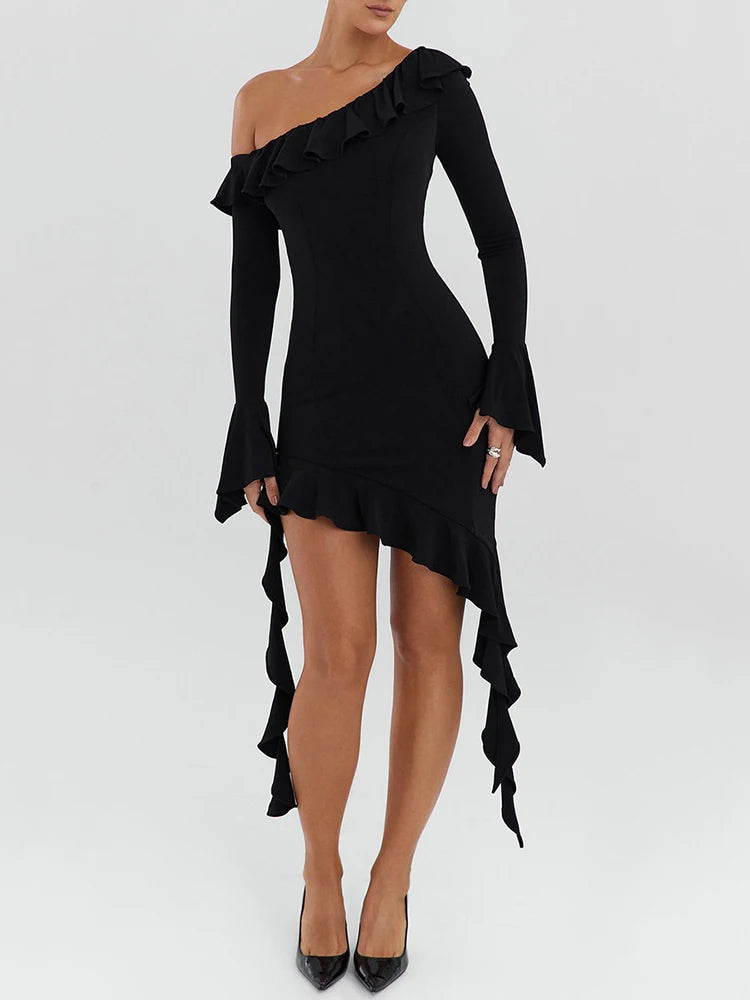 Black Ruffled Backless Mini Dress