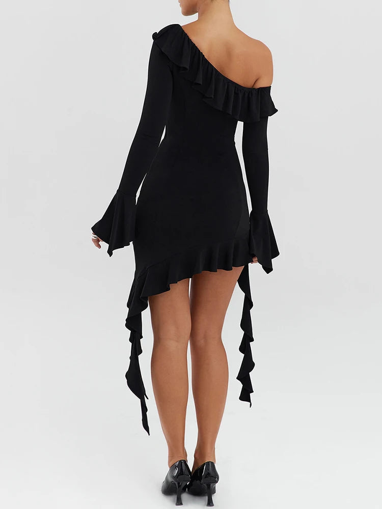 Black Ruffled Backless Mini Dress