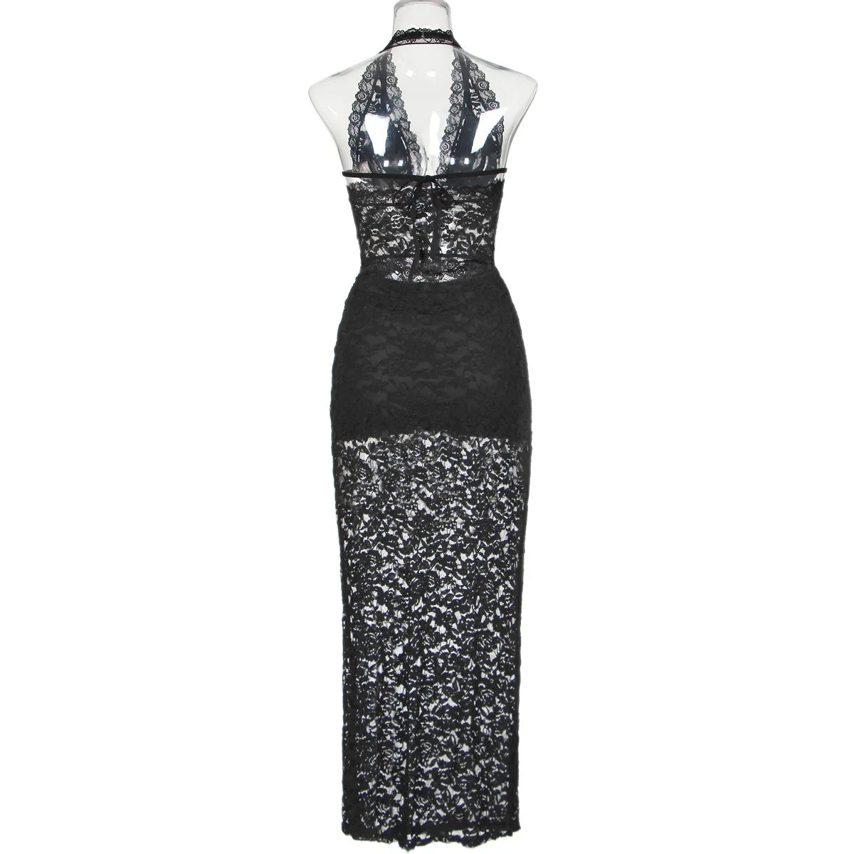 Black Sheer Lace Top and Maxi Skirt Set