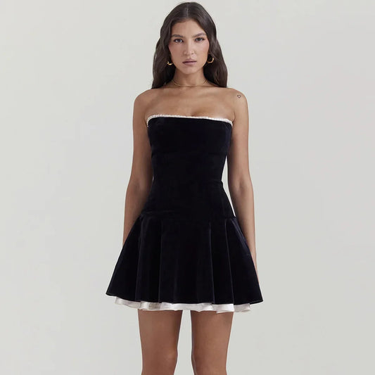 Black Strapless Velvet Mini Dress