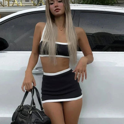 Chic Black Tank Top Mini Skirt Set