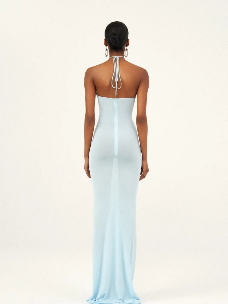 Blue 3D Flower Bodycon Maxi Dress