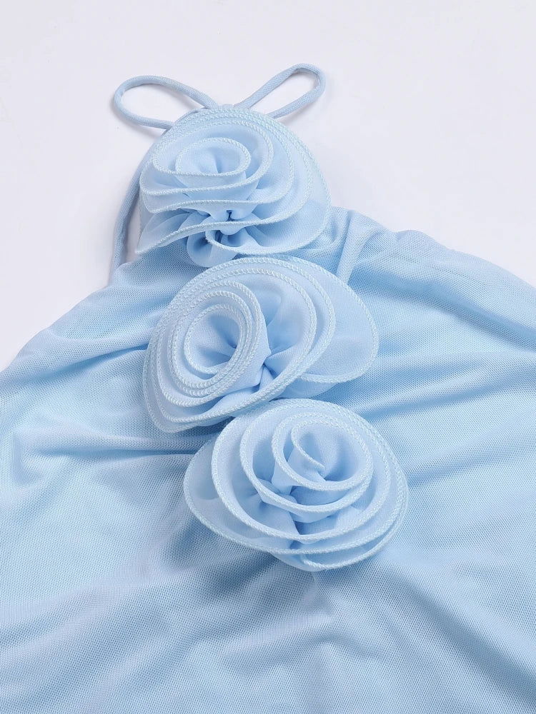 Blue 3D Flower Bodycon Maxi Dress