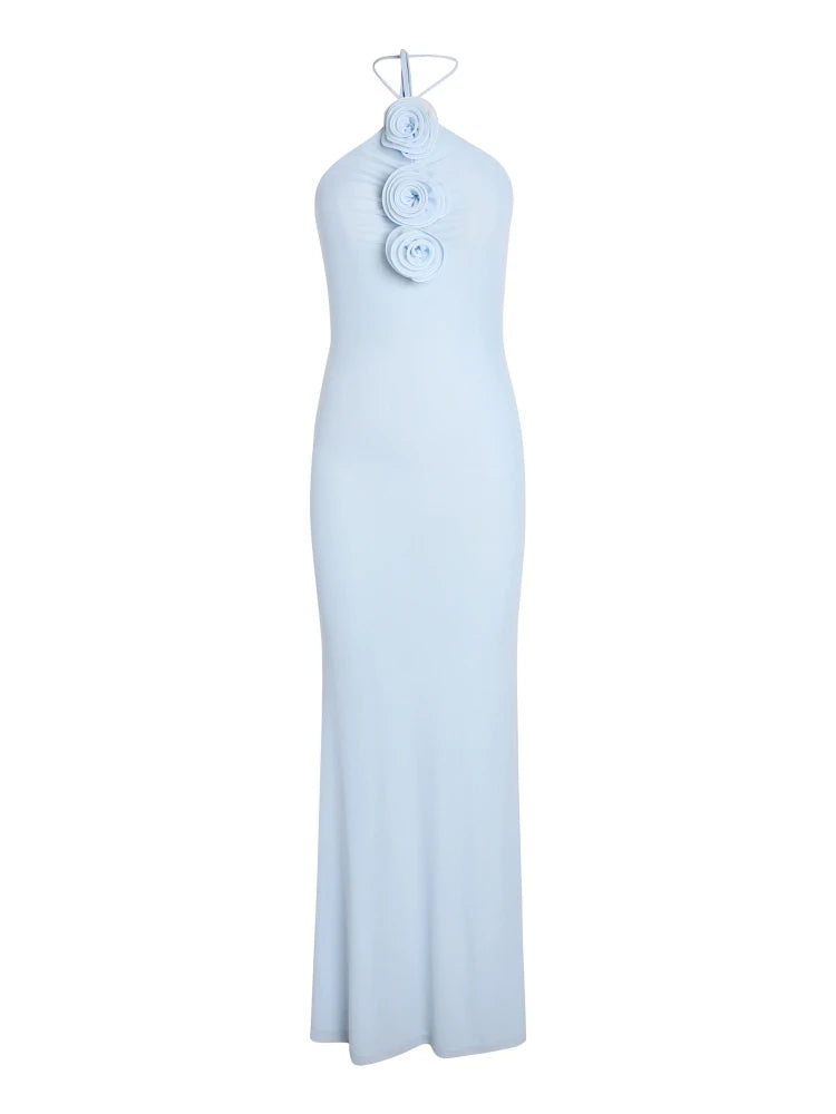 Blue 3D Flower Bodycon Maxi Dress