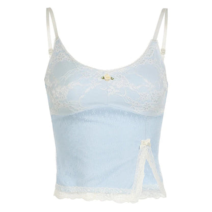 Blue Floral Lace Crop Top