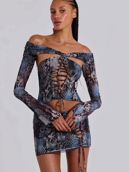 Blue Hollow Mini Dress