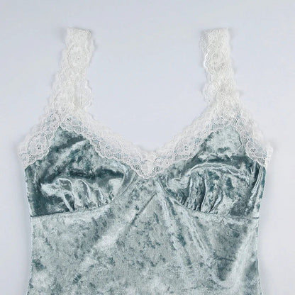 Blue Lace Velvet Camisole Top