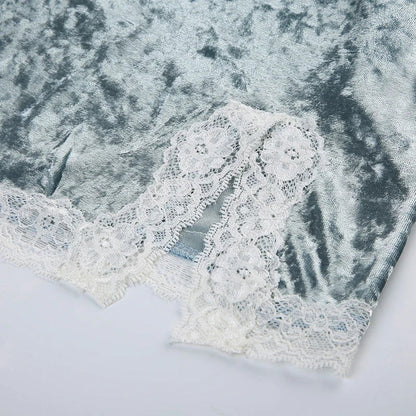 Blue Lace Velvet Camisole Top