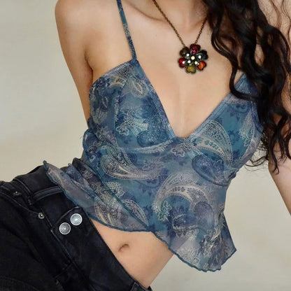Blue Sheer Mesh Layering Top Blue
