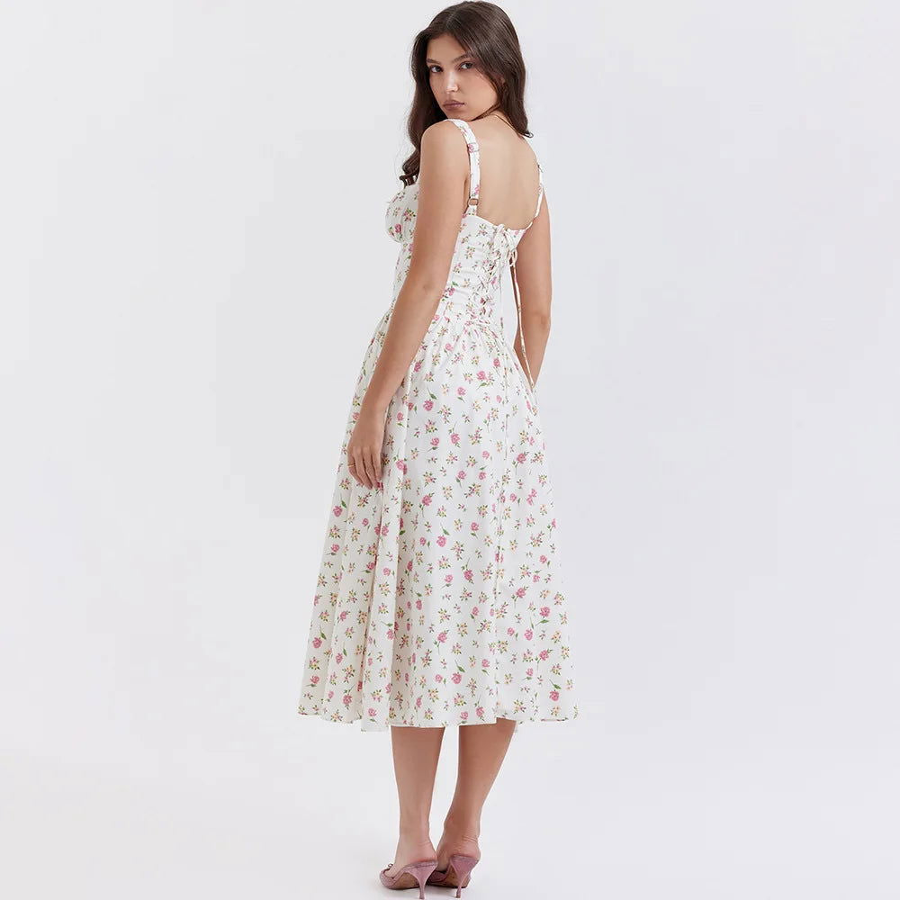 Button Lace Up Midi Dress