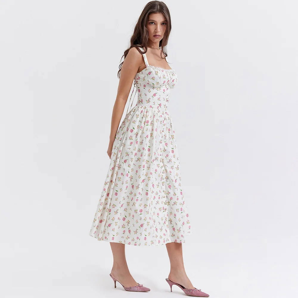Button Lace Up Midi Dress