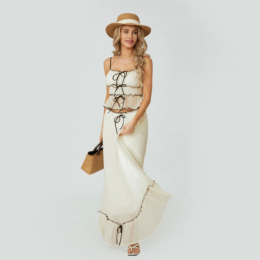 Cami and Ruffled Maxi Skirt Two Piece Set