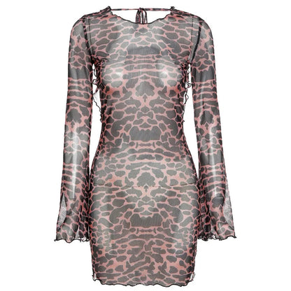 Leopard Backless Lace-Up Bodycon Mini Dress