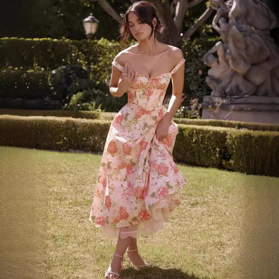 Floral Series French Strap Gentle Dress
