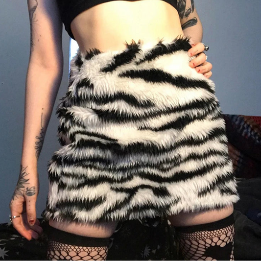 Zebra Stripes Faux Fur Bodycon Skirt